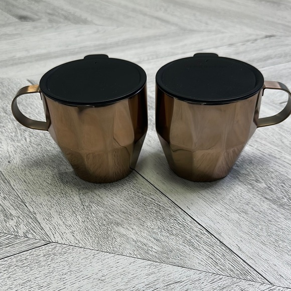 Starbucks- Copper Bronze Coffee Mugs with Black Lids - Picture 1 of 6